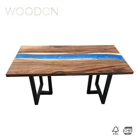 Meja Teh Sungai Kayu Walnut Resin